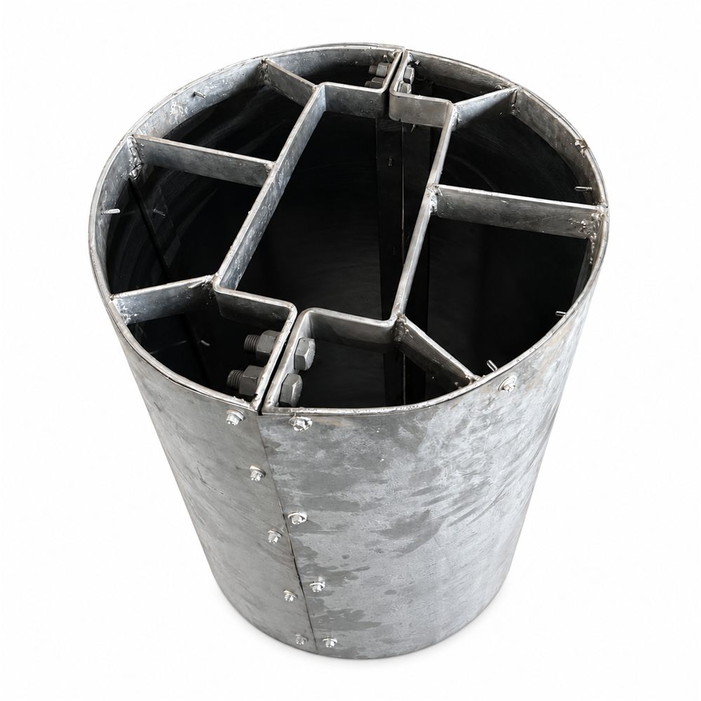 Galvanized steel cylindrical Anti Monkey Climbing Device with internal bracing and bolted clamp arrangement for railway OHE mast